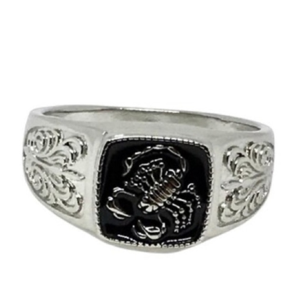 925 Silver Accent Ring Vintage Embossed Men's Ring Scorpion